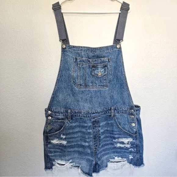 American Eagle | 90s Boyfriend Shortall Cotton Denim Overall Shorts, Womens XXL - Picture 5 of 10
